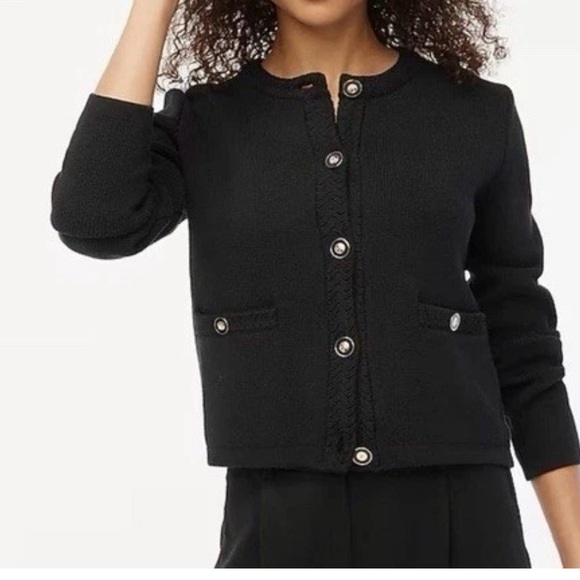 J. Crew Sweaters - J. Crew Black Knit Lady Jacket Cardigan Gold Button Pockets Crew Neck Size XS